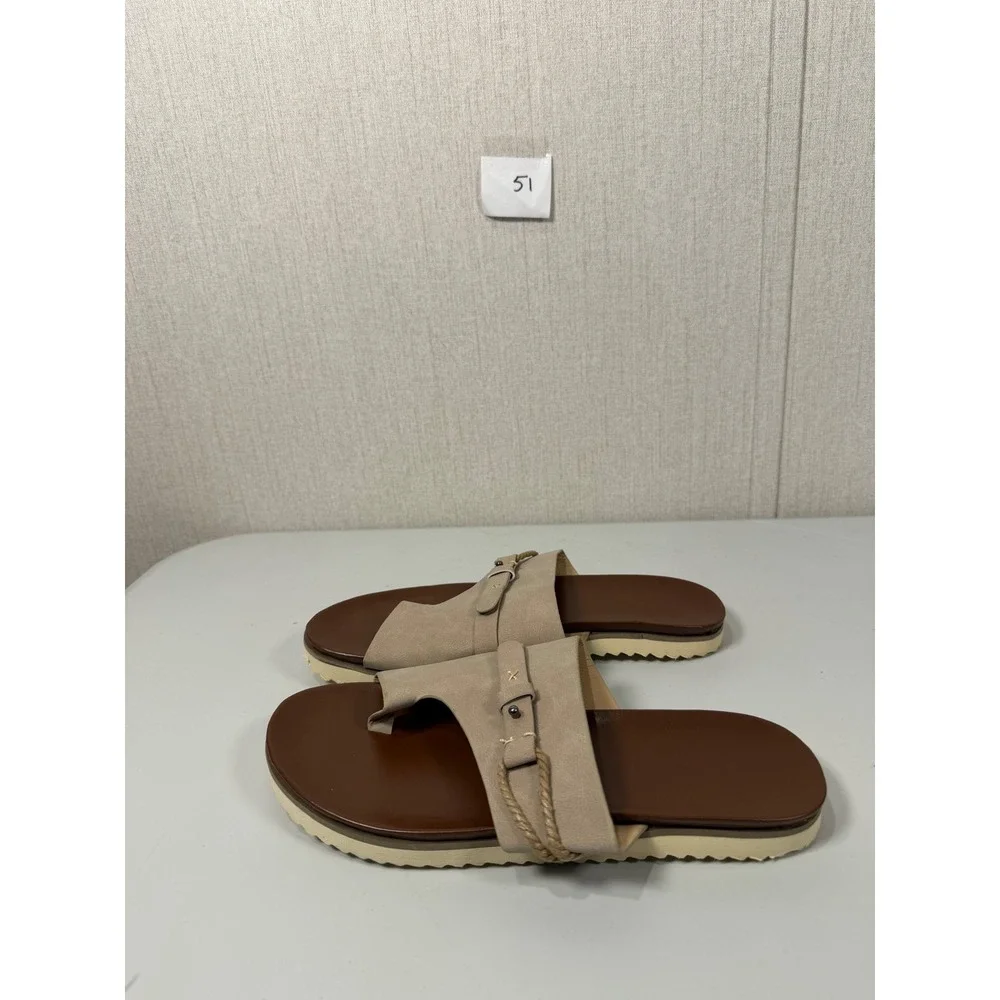 Neutral‎ Toe Loop Slide Sandals with Bucand Ripple Sole Taupe Brown size 9